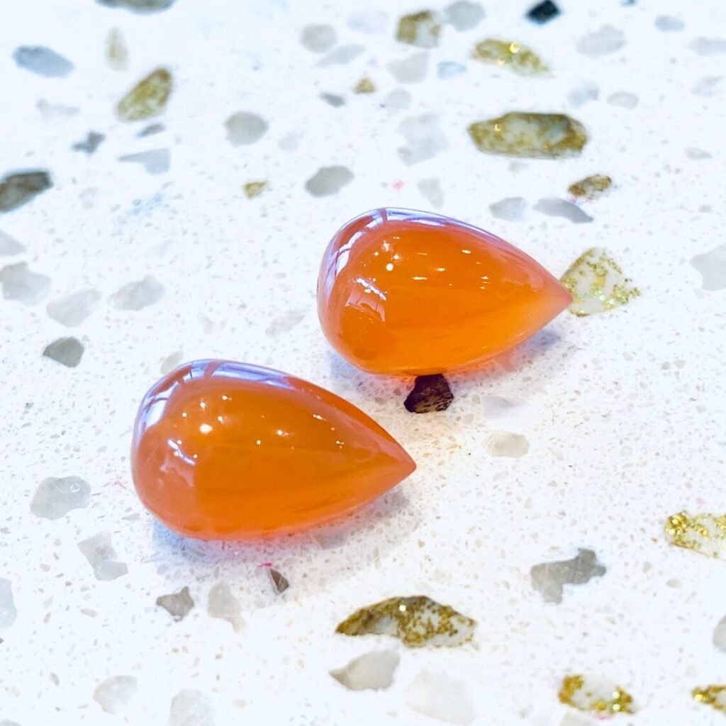Natural Orange Chalcedony Smooth Drop Beads, 10x16mm Half Drilled 0.8mm Hole, Sold by Pair, Earring Making Supply – Smooth Chalcedony Pair
