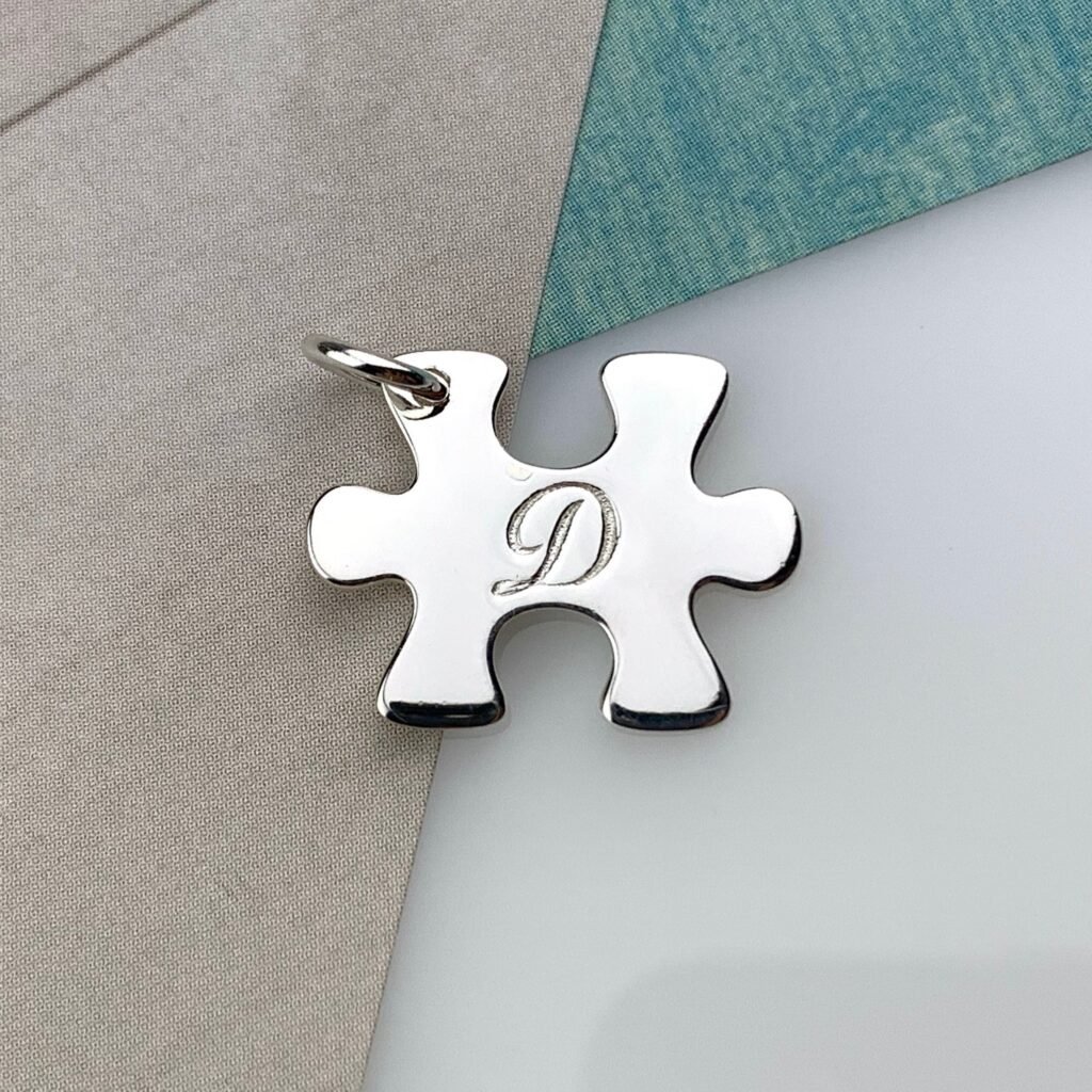 Sterling Silver Autism Awareness Initial Charm, 15x20mm, 4.5mm Ring, Sterling Silver Autism Initial Charms, Autism Gifts, Jewelry Supplies