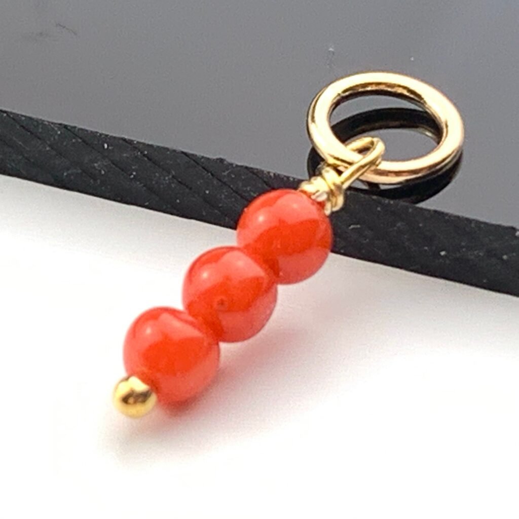 14k Gold Filled Pendant with 3mm Genuine Italian Coral Bead,  Handmade Jewelry Charm, Handmade Coral jewelry, Minimalist Gold Pendant
