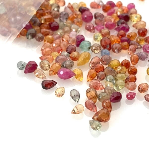 Natural Mixed Color Sapphire Drop Beads  2x4–3x5mm, High Quality Orange Red Blue Mixed Sapphire  Gemstone Drops Beads, Pack of 10 Loose Bead - Image 5