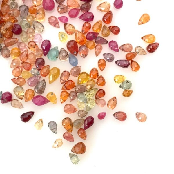 Natural Mixed Color Sapphire Drop Beads  2x4–3x5mm, High Quality Orange Red Blue Mixed Sapphire  Gemstone Drops Beads, Pack of 10 Loose Bead - Image 9
