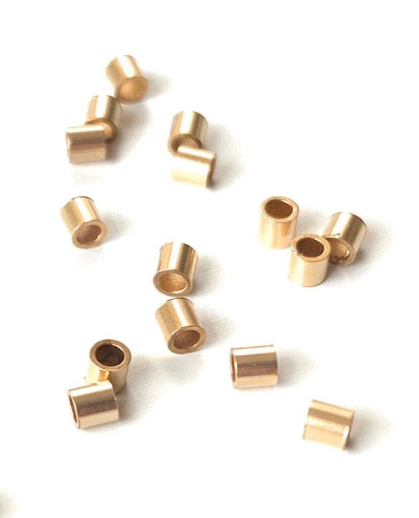 14k Solid Gold Crimp Beads – 2x2mm Jewelry Findings – Made in USA – Pack of 10 Crimps – Fine Gold Wire End Beads – Real Gold Crimp Beads