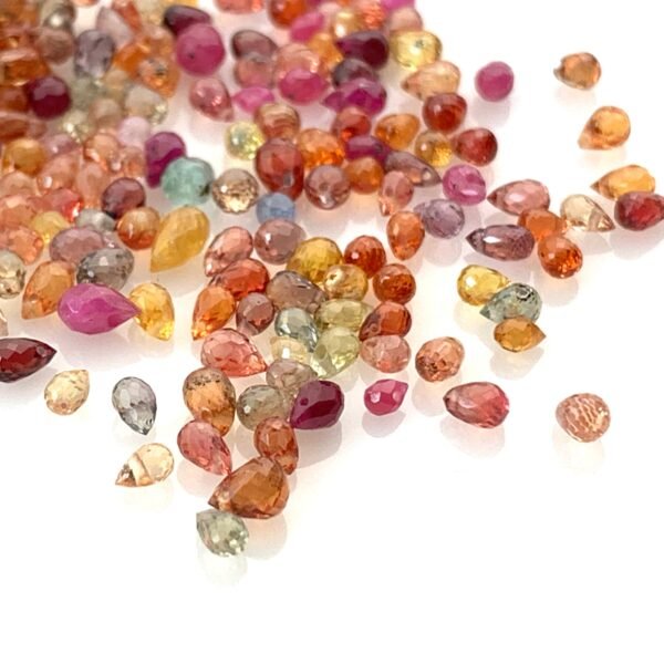 Natural Mixed Color Sapphire Drop Beads  2x4–3x5mm, High Quality Orange Red Blue Mixed Sapphire  Gemstone Drops Beads, Pack of 10 Loose Bead - Image 2
