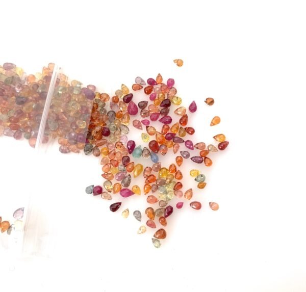 Natural Mixed Color Sapphire Drop Beads  2x4–3x5mm, High Quality Orange Red Blue Mixed Sapphire  Gemstone Drops Beads, Pack of 10 Loose Bead - Image 4