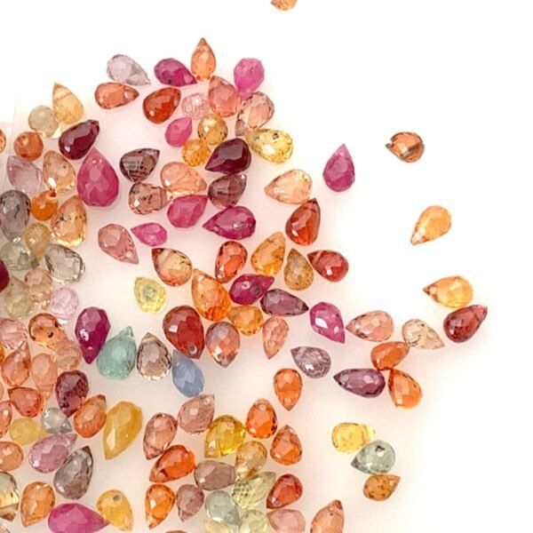 Natural Mixed Color Sapphire Drop Beads  2x4–3x5mm, High Quality Orange Red Blue Mixed Sapphire  Gemstone Drops Beads, Pack of 10 Loose Bead - Image 3