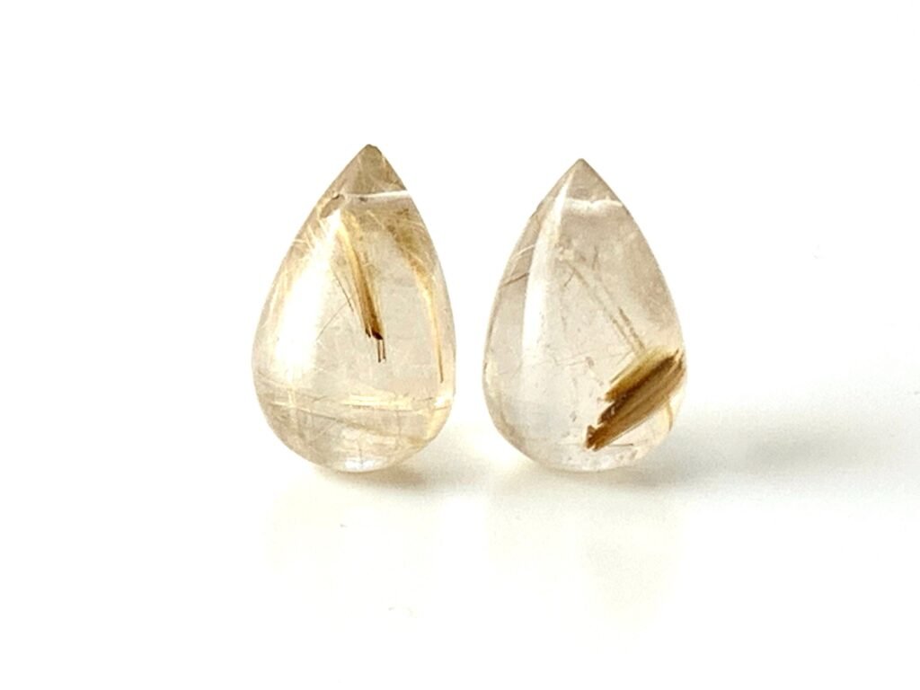 10x16mm Natural Gold Rutilated Quartz Drop, Smooth Polished Gemstone for Earrings, Necklaces, Bracelets, Natural Quartz Drop, Gold Rutilated