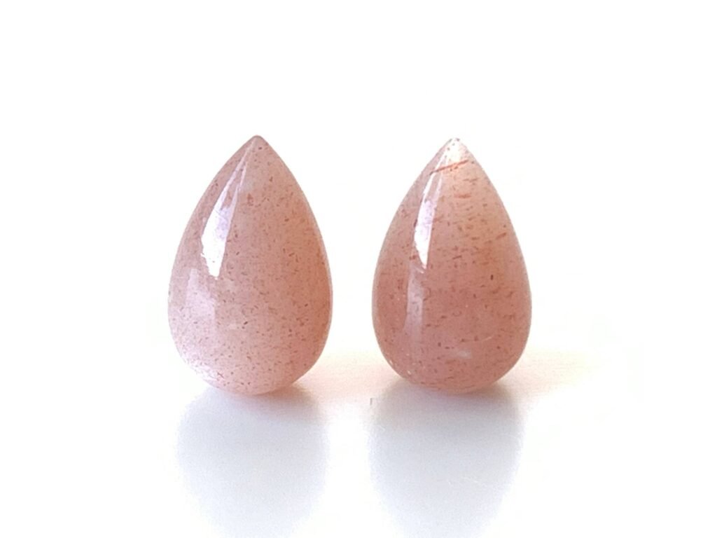 Natural Peach Moonstone Drop Beads – 16x10mm Smooth Gemstone – Half Drilled or Top Drilled 1mm Drilled Hole – Sold by Pair – Gemstone Pair