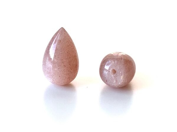 Natural Peach Moonstone Drop Beads – 16x10mm Smooth Gemstone – Half Drilled or Top Drilled 1mm Drilled Hole – Sold by Pair - Gemstone Pair - Image 2