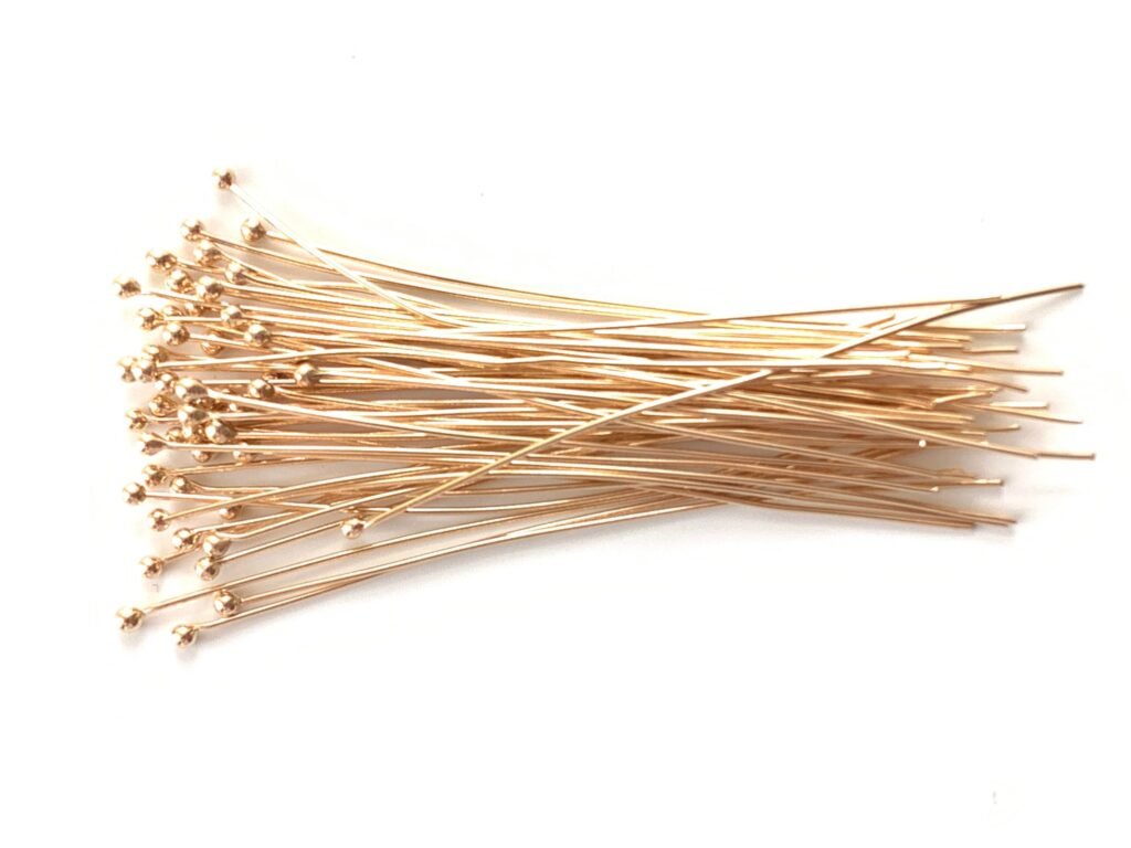 14K Gold Head Pins – 1.5″ Length, 26.5 Gauge Solid Gold Jewelry Findings, 1.5 inch Gold headpins, 26.5 Gauge Head Pin, 14k Gold Findings