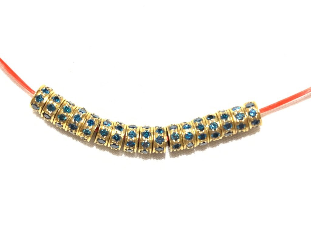 18K Solid Gold Blue Diamond Spacer – 4.5mm Round Accent Bead for Fine Jewelry Making, Blue Diamond Bead, 18k Gold Finding, Fine Gold Spacer,