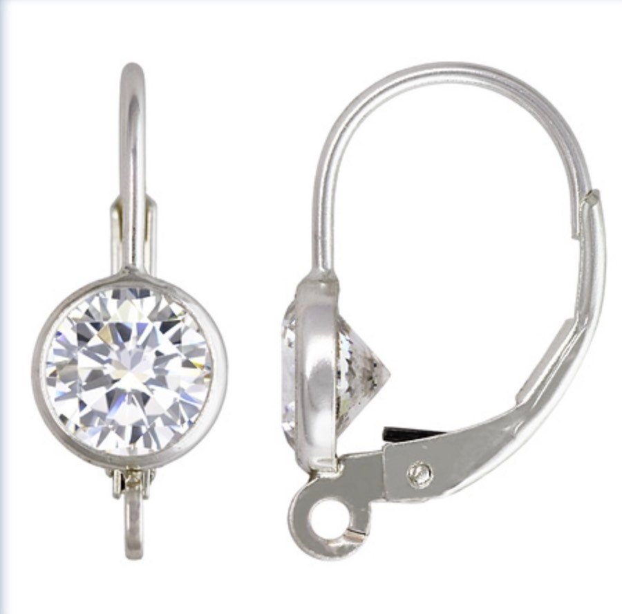 Sterling Silver 6mm White CZ Lever Back Earrings – 3A Bezel Set with Ring – 2 Pairs – Earring Findings – 925 Earring Findings – Made in USA