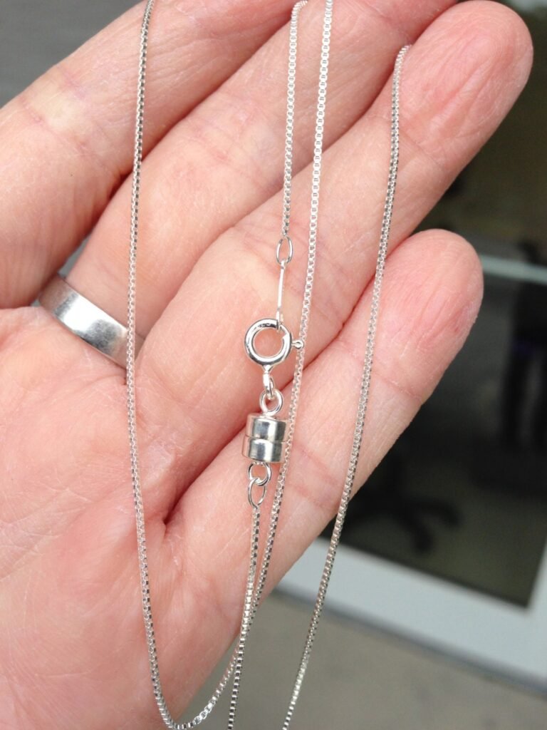 18 Inch 1.2mm Sterling Silver Box Chain with Magnet Clasp, 925 Silver Necklace for Pendants & Gifts, 925 Silver Necklace Chain for Easy Wear