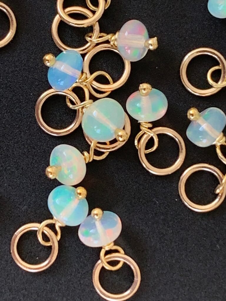 14k Gold Filled Natural Opal Charm – 3.5-4mm Gemstone Connector Pendant for Jewelry Making, Birthstone Connector Charm, DIY Jewelry Supplies