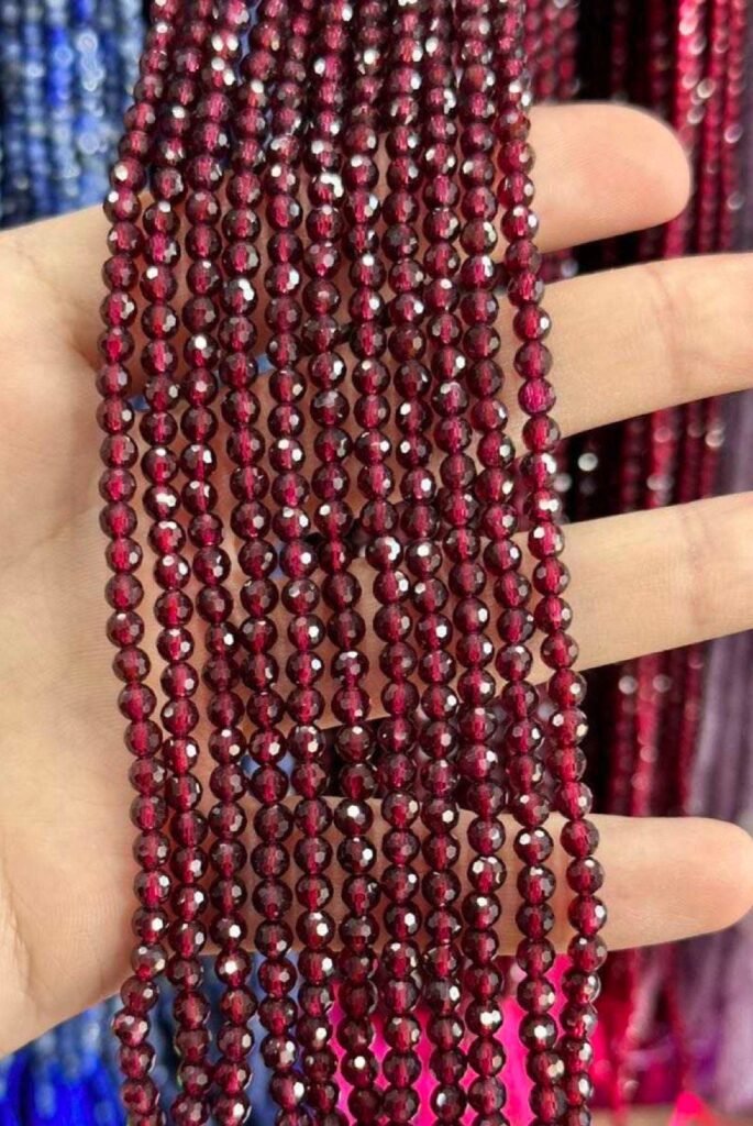 Natural Red Garnet Faceted Round Beads 3mm – 15″ Strand – Genuine Gemstone Beads for Jewelry Making – Faceted Gemstone Beads – Garnet Beads