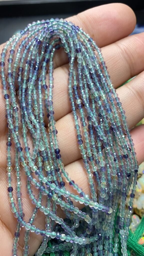 Natural Fluorite Beads – 2.5mm Micro Faceted Round Gemstones – 2 Strands of 12.5 Inches – Multi Color Fluorite for Jewelry Making