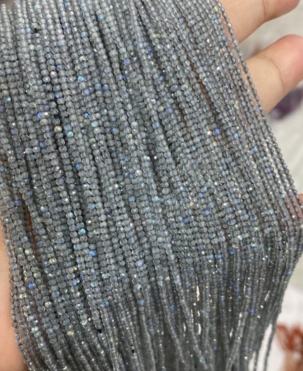 2-2.5mm Micro Faceted Labradorite Beads – Natural Gemstone Strand – 12" Beading Supply - Natural Round Gemstone - Micro Gemstone Bead
