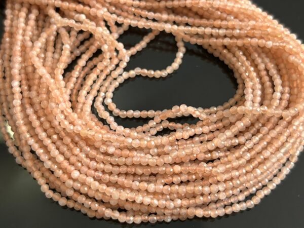 Natural Peach Moonstone 2mm Faceted Beads – 13" 2 Strands – Tiny Round Gemstone Beads for Jewelry Making - Image 2