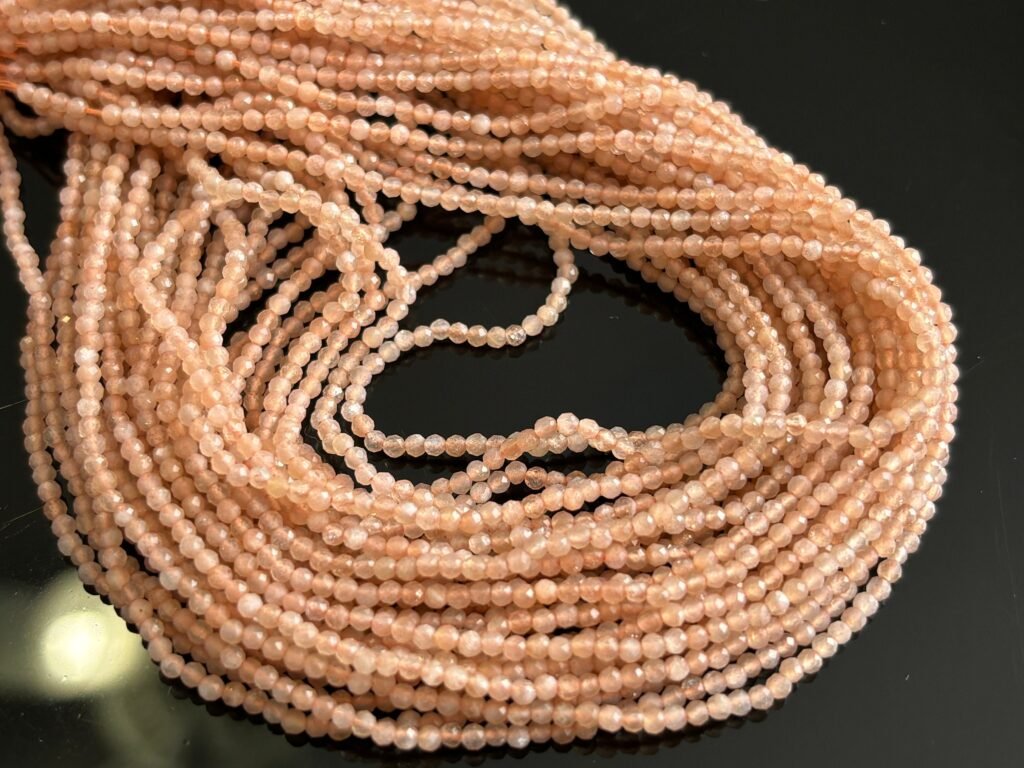Natural Peach Moonstone 2mm Faceted Beads – 13″ 2 Strands – Tiny Round Gemstone Beads for Jewelry Making