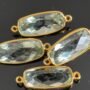 7x15mm Natural Green Amethyst Gemstone Connector, 18K Gold Plated Sterling Silver, 1 or 2 Loops, Prasiolite Link for Jewelry Making