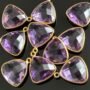 10mm Triangle Purple Amethyst Connector – 18K Gold Plated Sterling Silver, Natural Gemstone Link with Single Double Loops