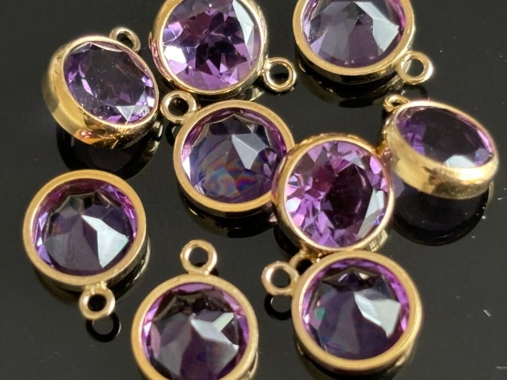 14K Gold Filled Purple Amethyst Connector, 6mm Round Gemstone Link with 1 Ring, February Birthstone, Jewelry Making Supply, Jewelry Supply