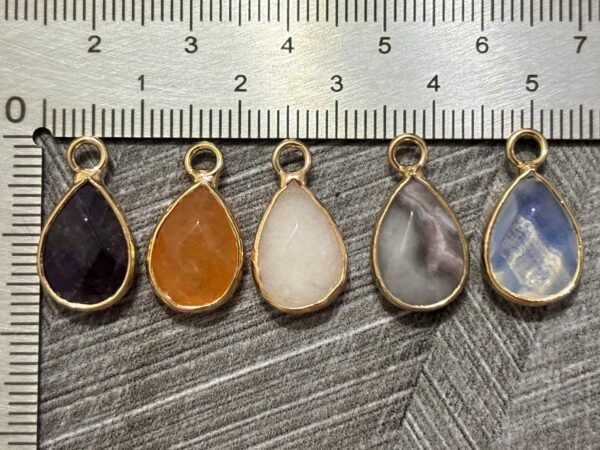Gold Plated Mixed Gemstone Teardrop Charms – 18x20mm Amethyst, Moonstone, Quartz – Pack of 5 - Natural Gemstone Charms - Image 4