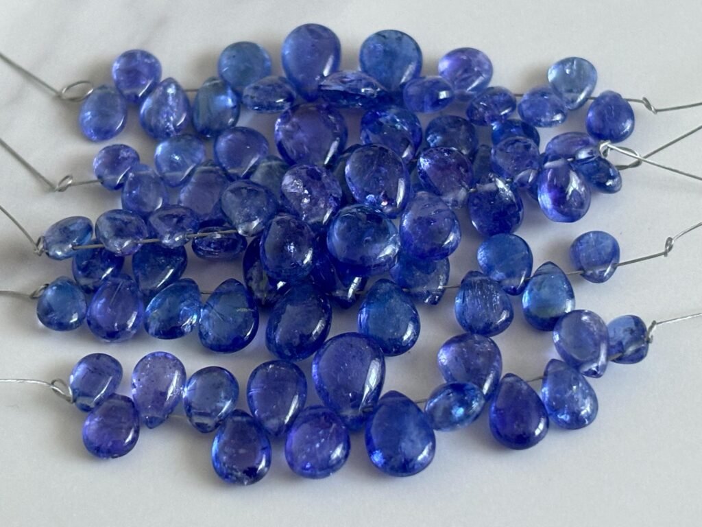 Genuine Tanzanite Smooth Pear Beads – 4x6mm to 6x9mm, Pack of 15, December Birthstone Beads, Jewelry Supplies, Tanzanite Smooth Pear Beads
