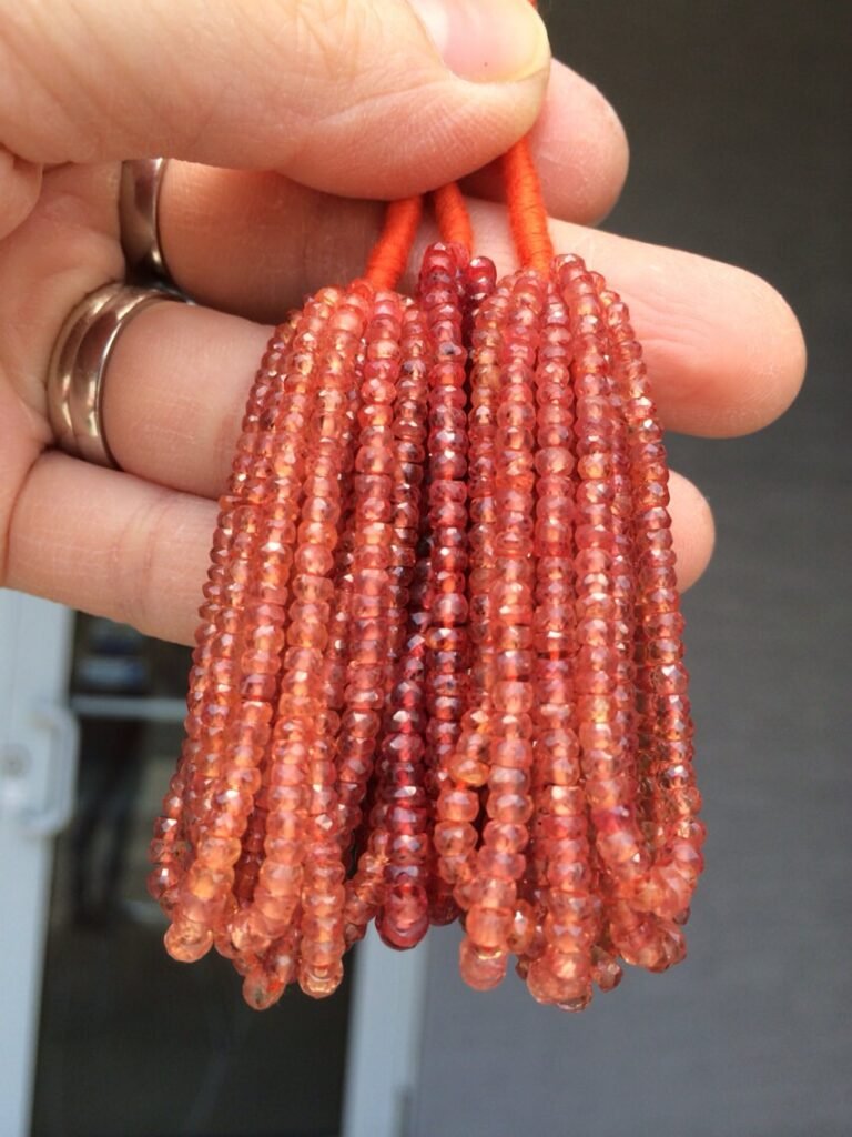 Genuine Orange Red Sapphire Faceted Rondelle Beads – 4″ Strand, 2.5-3mm for Jewelry Making, Genuine Sapphire Rondelle Beads, Gemstone Beads