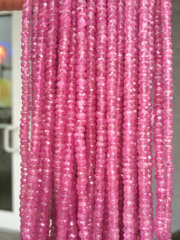 Genuine Pink Sapphire Rondelle Beads – 2.5–4mm Micro-Faceted, 4" Strand for Jewelry Making, Faceted Rondelles Gemstone Bead for DIY Jewelry - Image 3