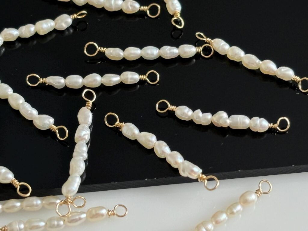 Natural Freshwater Seed Pearl Charm Connector – Handmade 14K Gold Filled – Pack of 5 – Dainty Jewelry Findings – Jewelry Pearl Supply