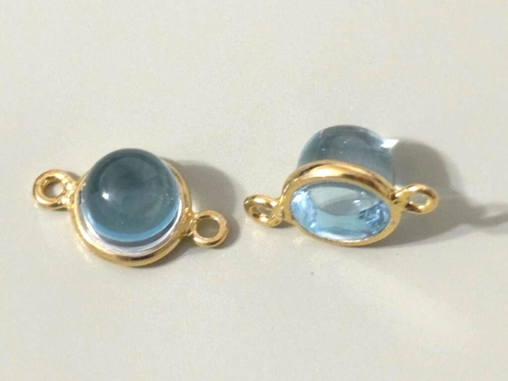 18K Yellow Gold Plated Sterling Silver 7mm Genuine Sky Blue Topaz Connector with 2 Rings | High-Quality Gemstone Jewelry Link. Pack of 2