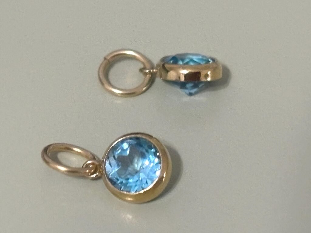 Handmade Natural Swiss Blue Topaz 6mm Charm – 14K Gold Filled – Dainty Gemstone Pendant – Sold by Piece – DIY Gold Jewelry Supply