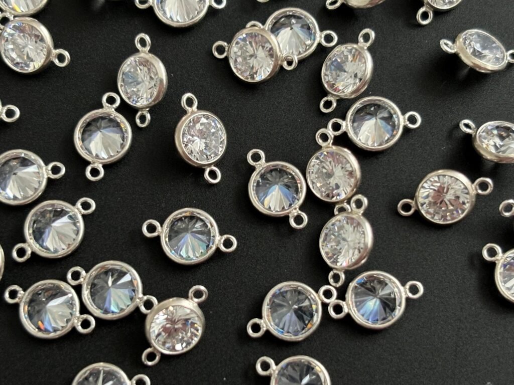 Sterling Silver Cubic Zirconia Link Connector – 6mm – Single or Double Loop – Pack of 10 – Jewelry Findings – Silver CZ Link – Silver Supply