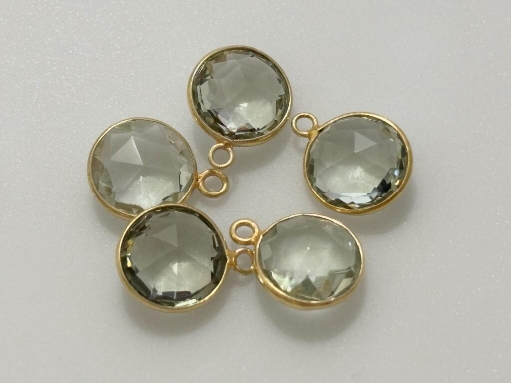 Green Amethyst Bezel Connector, 18K Gold Plated Over Sterling Silver, Gemstone Jewelry Finding, Gold Plated Connector Link, Gemstone Bezel