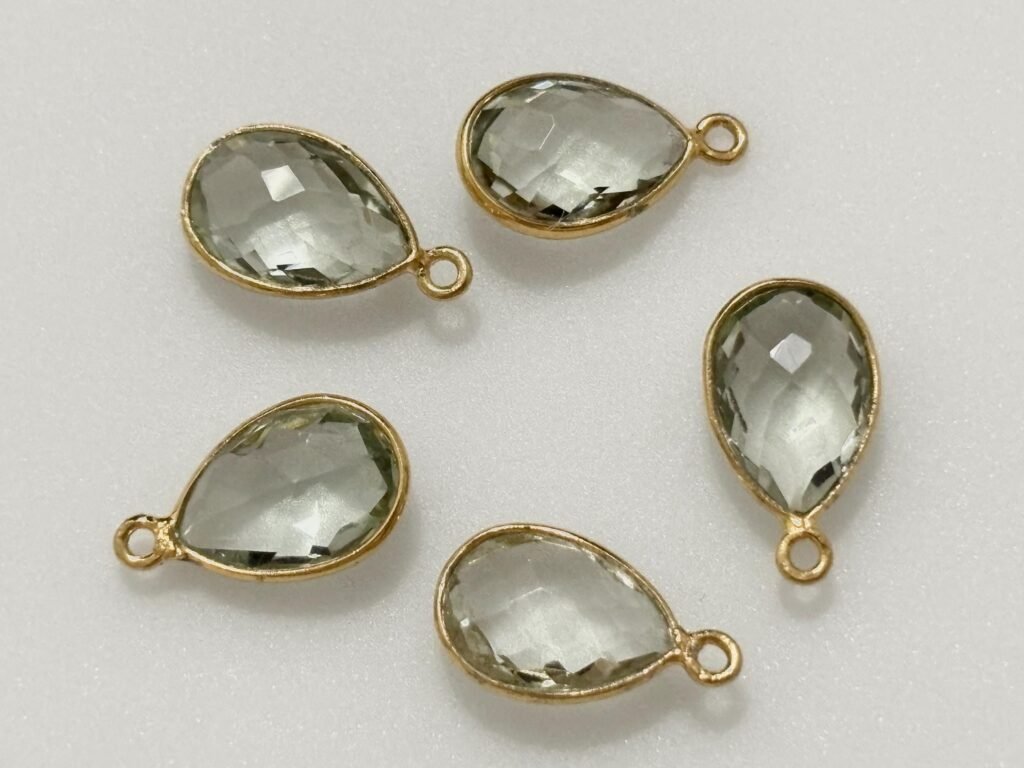 Green Amethyst Gemstone Connectors, 6x9mm, 18K Gold Plated Sterling Silver, Gemstone Links, Jewelry Making Finding Supply, Pack of 10