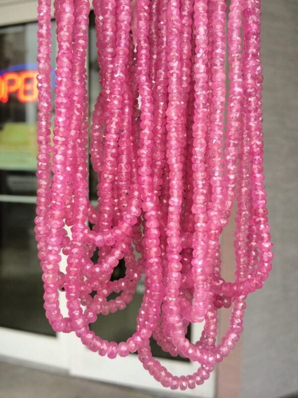 Genuine Pink Sapphire Rondelle Beads – 2.5–4mm Micro-Faceted, 4" Strand for Jewelry Making, Faceted Rondelles Gemstone Bead for DIY Jewelry - Image 2