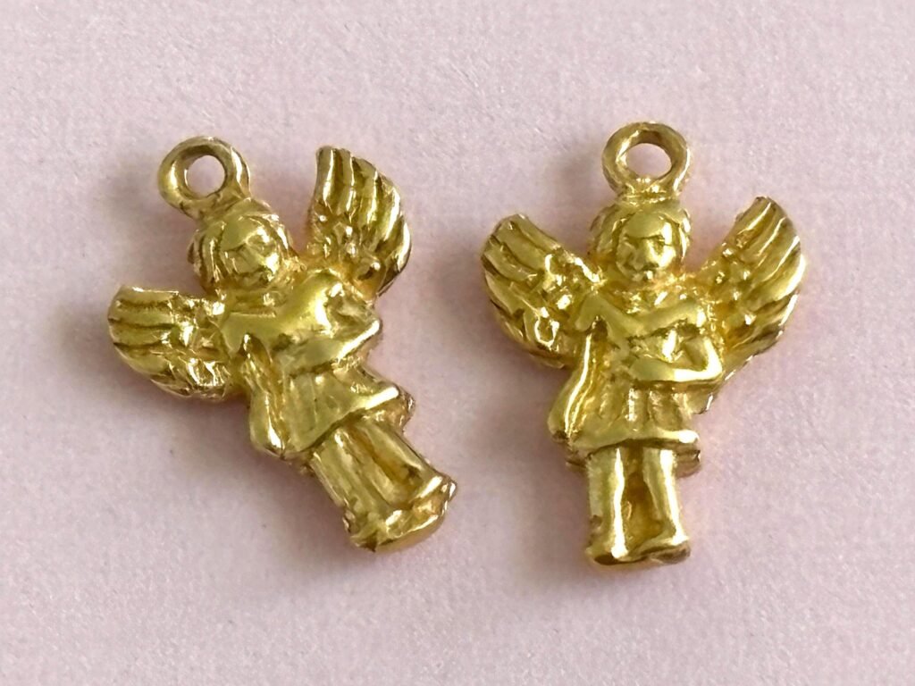 Gold Vermeil Angel Charm 12.58x7mm Delicate Angel Pendant, 18k Gold Over Sterling Silver, Religious Jewelry Making Supply, Spiritual Charm
