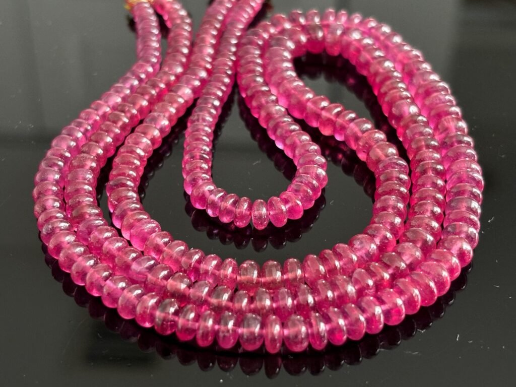 Natural Pink Sapphire Smooth Rondelle Beads 4–6mm 35” Long 2 Strand Lot, Gemstone Beads for Jewelry Making, Pink sapphire wholesale beads